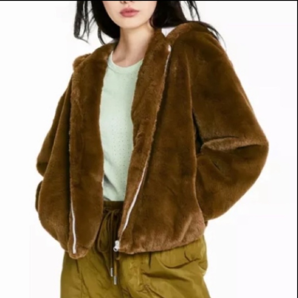 (M)- Sandy Liang Mink Zip-Up Faux Fur Hooded Jacket - x Target - Brown